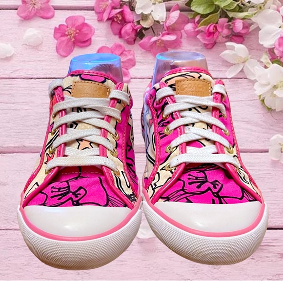 Coach Poppy Barrett Pink Spring Low Top Patent Sneakers Shoes Size 9 - Picture 3 of 13